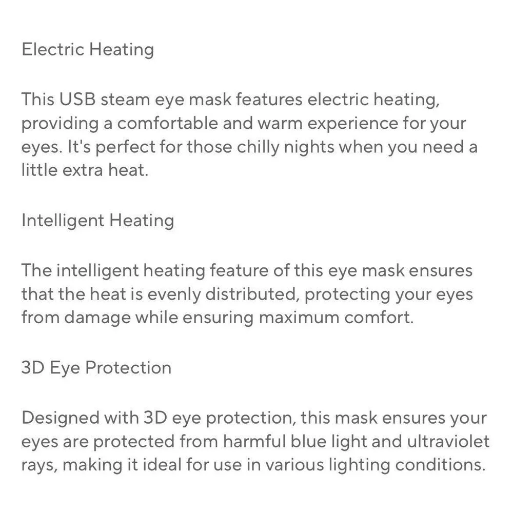3D Steam USB Electric Heated Eye Sleep Mask NEW Dry Eye Fatigue Headache Comfort
